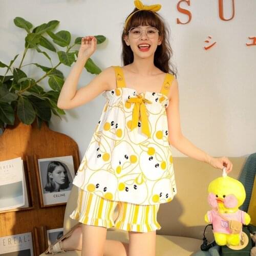 Womens pajamas summer new sling shorts thin sweet lovely summer can wear womens home suit