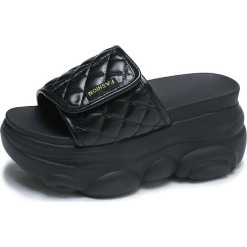 Dropshipping 2021 Sandals Platform Wedges High Heels Slippers Creepers Rhinestone Women Slides Flip Flops Peep Toe Gothic