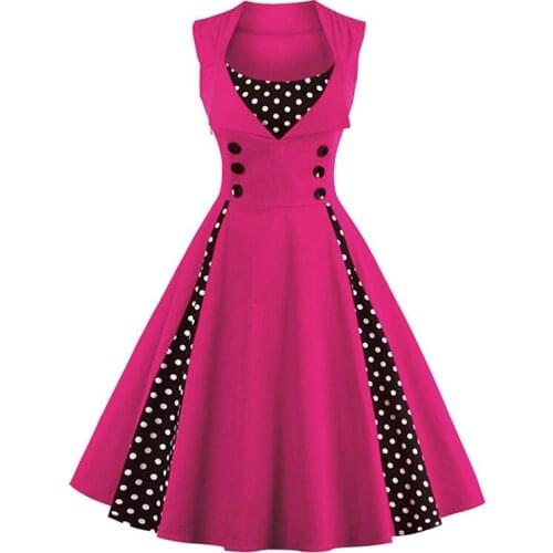 Elegant Polka Dot Sleeveless Pin Up Vintage Retro Dress Women Button 40s 50s 60s Summer Party Plus Size 4XL 5XL Cotton Dresses