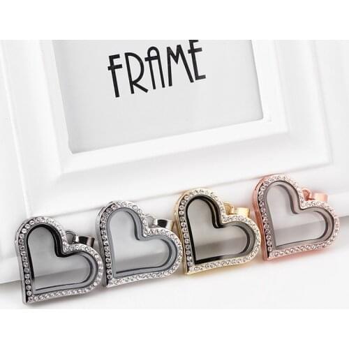 10Pcs Mix Color Crystal Magnetic Glass Heart Floating Locket Women Necklace Pendant Jewelry