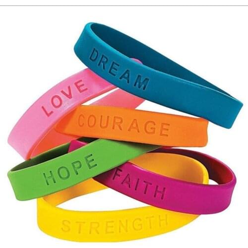 100pcs Dream Love Courage Hope Faith Strength silicone wristbands bracelet free shipping by Epacket