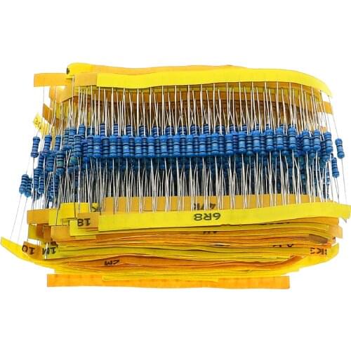 1000Pcs/lot 50 Values 1/2W 0.5W 1% Metal Film Resistor Assorted Kit 0.1 ohm~4.7M ohm Electrostatic package