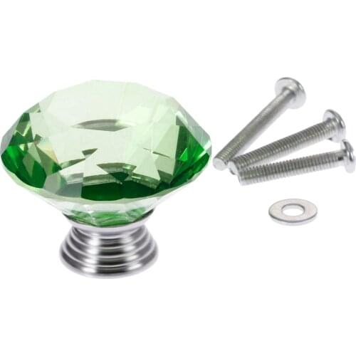 1x Green 40mm Diamond Shape Design Crystal Glass Knobs Wardrobe Cabinet Pull Kitchen Cupboard Drawer Door Handles