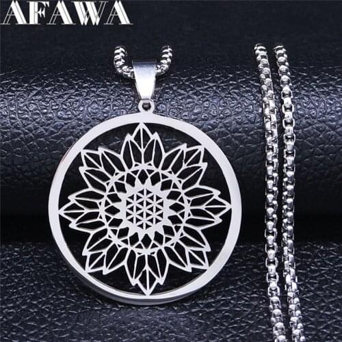2021 Bohemian Sun Flower Stainless Steel Necklace Women Silver Color Chain Necklace Jewelry collares de acero inoxida N4407S02