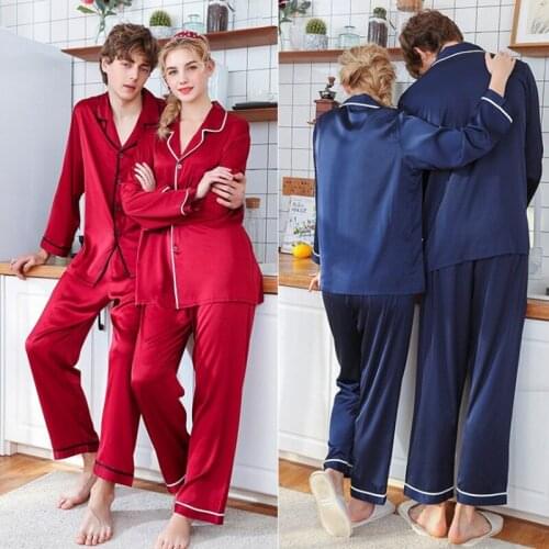 YT- 076 Satin Silk Pajamas Sets Couple Sleepwear Family Lover Night Long Sleeved Pants Home Suit