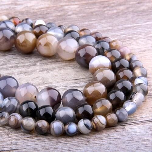 Natural Coffee brown Stripes Agates Stone Beads loose Spacer Smooth Gem Stone Beads for Jewelry Making bracelet 4 6 8 10 12 mm