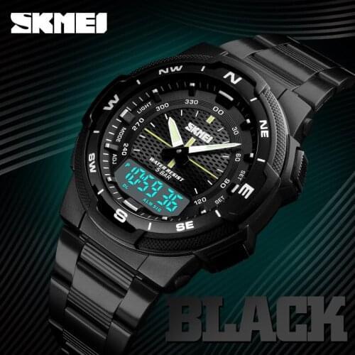 Skmei Synchronous Machine Men Watches Multi-function Dual Time Outdoor Sports Waterproof Watch Steel Belt Mens Electronic Watch
