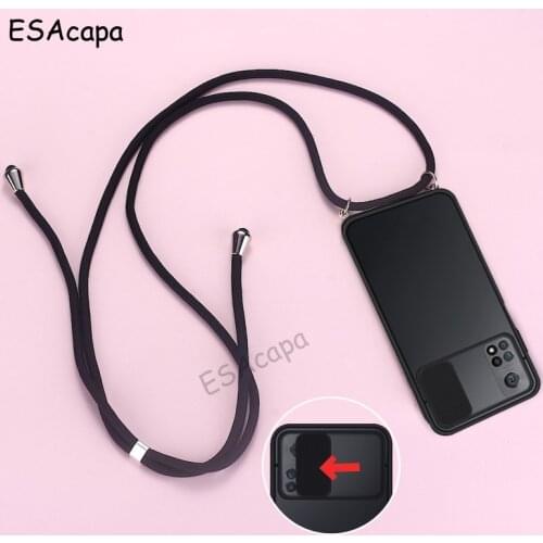 Slide Camera Lens Protection Case For Xiaomi MI 10T Pro Phone Back Cover For Xiaomi 10T Lite Crossbody Lanyard Cord Strap case