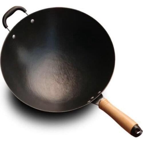 Cast Iron Wok Home Uncoated Manual Non-stick Pan Round Bottom Induction Cooker Gas Stove Wok Frying Pan Cooking Non Stick Pan