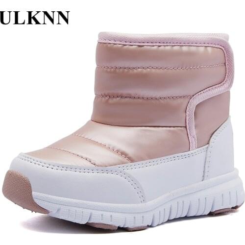 ULKNN Childrens Snow Boots Winter New Cotton-padded Shoes Soft Bottom Footwears Solid Thick Plus Velvet PU Baby Warm Girls Boys