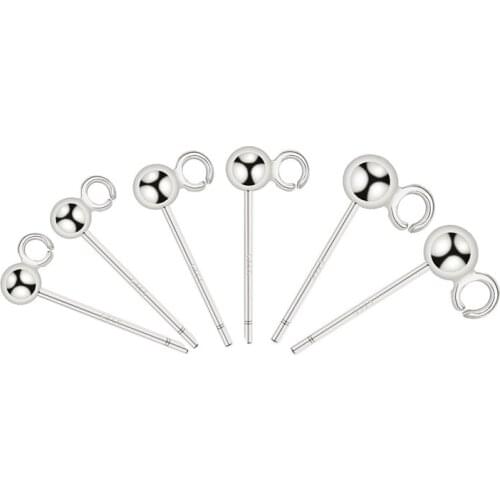 Dia 3/4/5mm 925 Sterling Silver Color Stud Earrings Back Plug Ear Pins Ball Needles for DIY Jewelry Making Findings