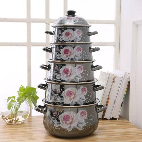 1-6 litre Enamel Cooker Five-piece Kitchenware Set 5 units Enamel Pot Cooking Enamel Pots