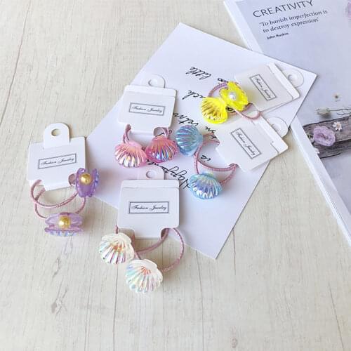 Mermaid Pearl Open Shell Elastic Hair Bands Glitter Rubber Bands Girls Hair Ties Kids Hair Gum Ponytail Holder Rope Scrunchies
