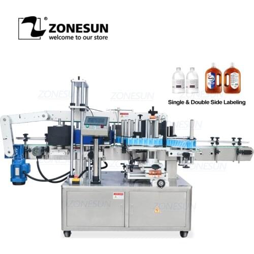 ZONESUN Automatic Vertical Type Double Sides Drink Square Round Bottle Juice Sticker Labeling Machine Production Line