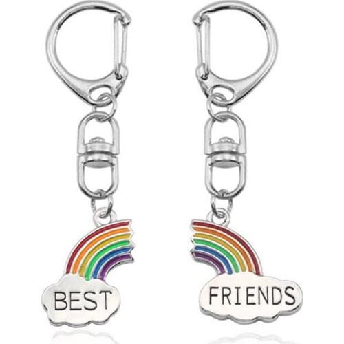 2020 Best Friend Pair Of Splicing Alloy Pendant Keychain Broken Heart Rainbow Friendship Key Chain Male And Female Student Bag