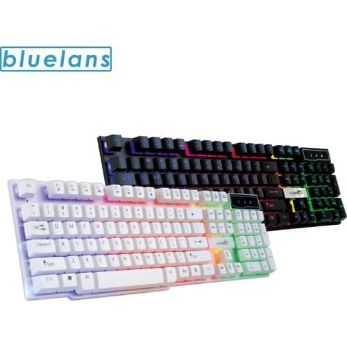 Colorful Rainbow LED Illuminated Backlight USB Wired Desktop Gaming Keyboard Three Zones Adjustable RGB Breathing Light Effect