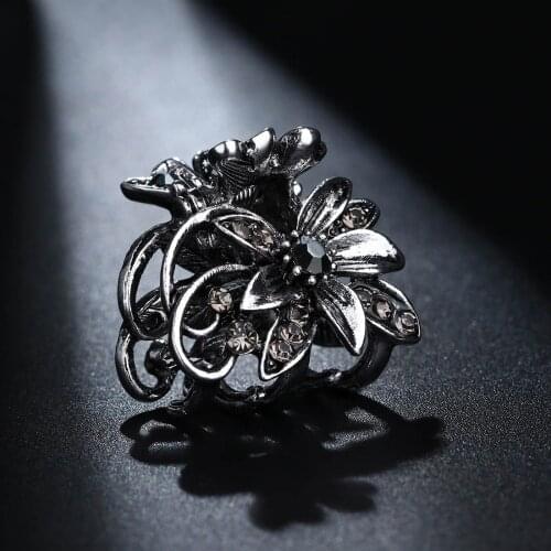 Small Ancient Silver Color Hair Claw Clips Rhinestone Flower Hair Clip Mini Metal Leaf Decoration Hair Jewelry for Women