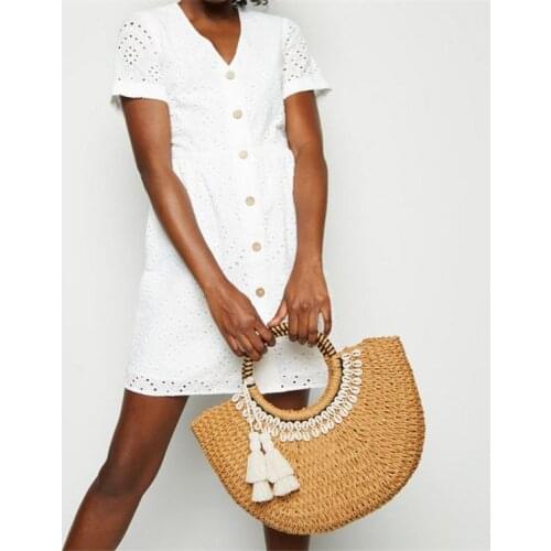 Tassel Fashion Summer Beach Bag Women Woven Handmade Rattan Straw Bag Casual Straw Tote Large Wristlet Bag Travel Ladys Handbag
