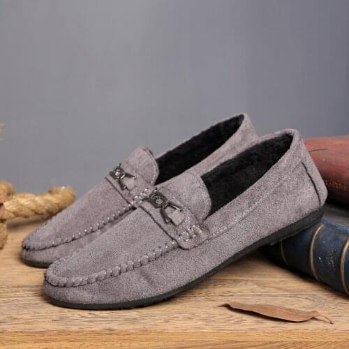 2019 new fashion mens shoes suede short plush warm and comfortable brand business casual black loafers non slip waterproof