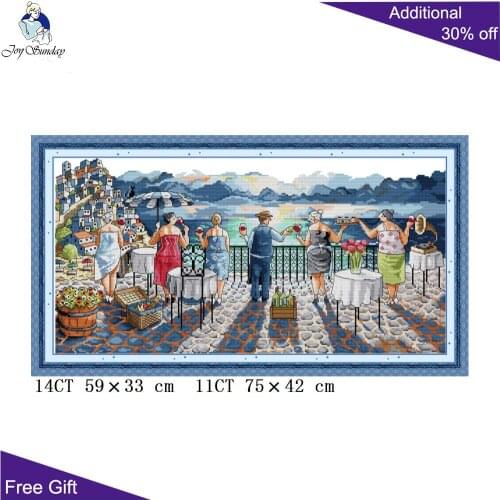 Joy Sunday Leisure Life RA356 14CT 11CT Counted and Stamped Home Decor Cocktail Party Needlework Embroidery Cross Stitch kits