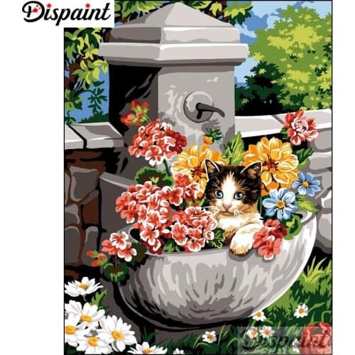 Dispaint Full Square/Round Drill 5D DIY Diamond Painting "Flower cat scenery" Embroidery Cross Stitch 5D Home Decor A21301