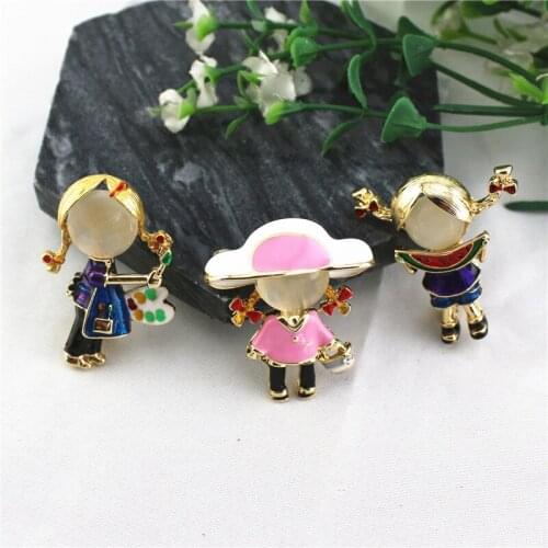 New girl-shaped multicolor oil drop brooch with opal inlaid 2021 custom enamel corsage manufacturer for sale