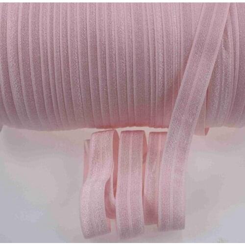 Solid Color Cheap Shiny Fold Over Elastic FOE 117 Lt.pink Spandex Band Kids Hair Tie Headband Dress Lace Trim Sewing 5/8" 15mm