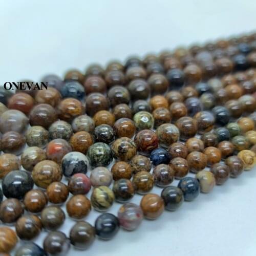ONEVAN Natural Africa Pietersite Beads Smooth Round Stone Diy Bracelet Necklace Jewelry Making Beading Gemstone Gift Design