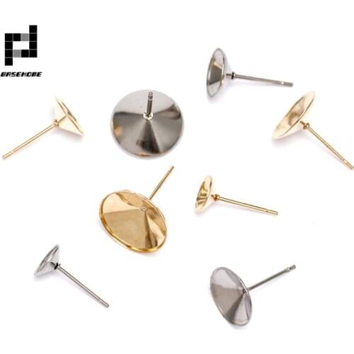 BASEHOME 20pcs/lot 6/8/10/12mm Stainless Steel Earring Settings Cabochon Base Bezel Trays for DIY Ear Jewelry Findings