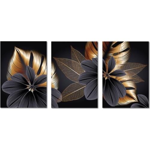 Black Golden Plant Leaf Canvas Poster Print Modern Nordic Wall Art Painting Home Living Room Decoration Painting Picture