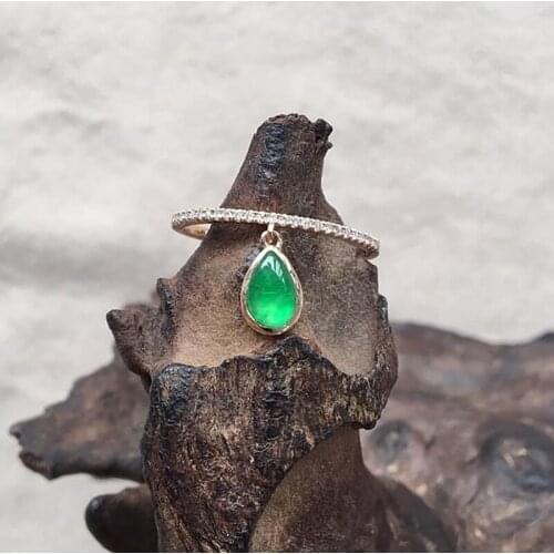 Natural Hetian jasper drop-shaped opening adjustable ring exquisite small charm womens brand silver jewelry