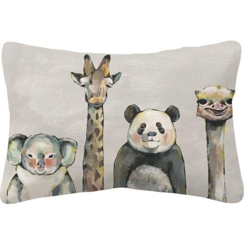 Hand Painting Animals Koala Giraffe Panda Ostrich Cushion Cover Decorative Linen Pillow Case