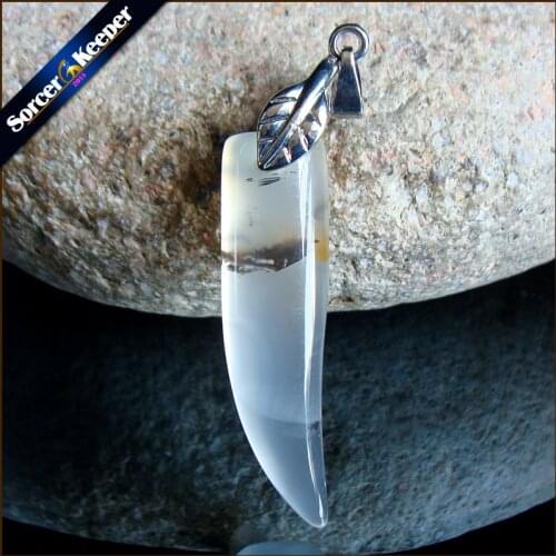 Hand carved Agates Tooth Women Man Necklace Pendant Natural Moss Agates Stone Ivory Crystals Beads for Jewelry Making MS487