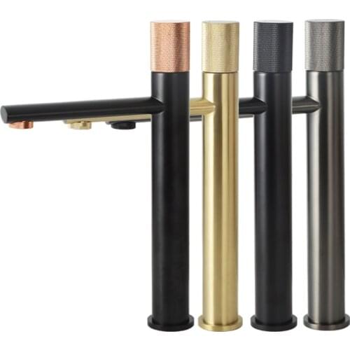 Knurling Handle Bathroom Sink Faucet Solid Brass Basin Faucet Cold and Hot Water Mixer Tap Deck Mounted Black/Brushed gold/Grey