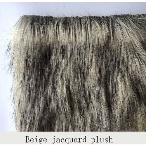 Faux fur collar beige jacquard plush clothing stitching with flannel fabric