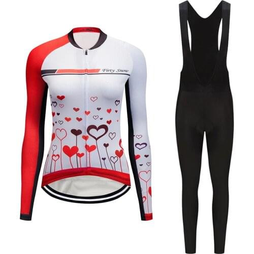 Women Bike Clothes 2021 Breathable Long Sleeve Cycling Jersey Bib Set Autumn Bicycle Clothing Female Trisuit Sport Suit Uniform