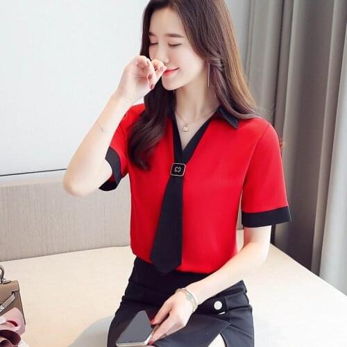 Women Blouses Chiffon Shirt Short Sleeve V-Neck Top Summer Fashion Woman Blouse Blusas De Mujer