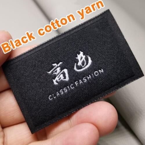 FreeShipping1000PcsCustomizedWovenHandMadeBlackCottonYarnLabelsCustomClothTagCustomGarmentLabelsForClothesPrintMatteNotBrushed