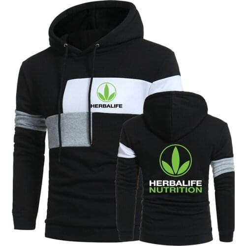 2021 New Spring Autumn HERBALIFE NUTRITION Print Fleece Mens Hoodies 3 Color Splicing Streetwear Hoody Man Clothes Sweatshirts