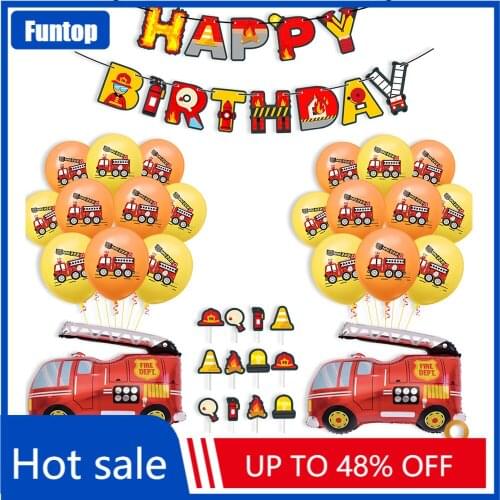 2021 Fire Truck Theme Birthday Party Decoration Balloon Garland Kit Construction Truck Car Balon Banners Baby Kid Party Supplies