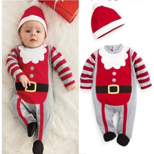 2020 Boys Girls Baby Rompers Santa Claus with Hats New Years Long Sleeve Jumpsuit Newborn Kids Clothes Childen Overall SKMY295