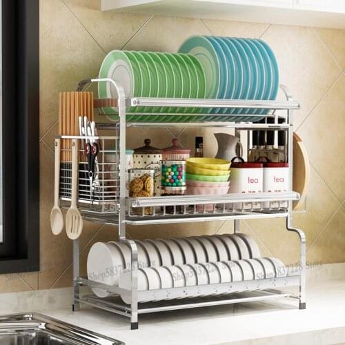 304 stainless steel dish rack drain rack to dry tableware chopsticks dishes dishes supplies storage box kitchen rack 3 layers