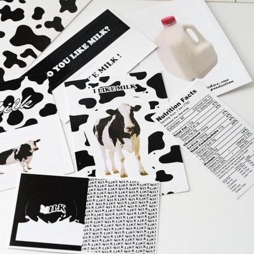 6pcs Ins Kawaii Originality Black and White Cow Milk Sticker Scrapbook Mobile Stationery Children DIY Decoration Sticker