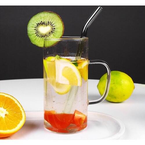 Transparent Glass Reusable Straws Straight Bent Drinking Straw With Case Cleaning Brush Set Party Bar accessory 6pcs