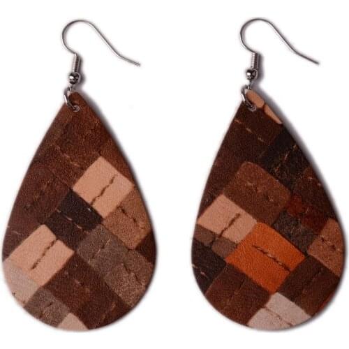 Rainbery Bohemia Colorful Leather Earring Boho Stripe Teardrop Dangle Hook Earrings Wedding Jewelry For Women Girls Earrings