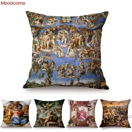 Michelangelo Italian Renaissance Genesis The Last Judgement David Famous Oil Painting Art Sofa Throw Pillow Case Cushion Cover