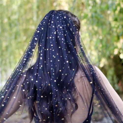Black Sparkly Bridal Veil With Comb One Layer Gold Stars Moon Sequins Shining Tulle Wedding Veils for Brides Wedding Accessories