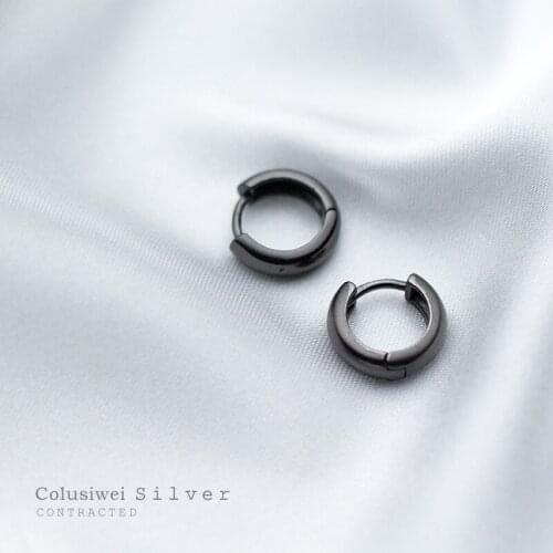 Colusiwei Geometric Genuine 925 Sterling Silver Simple Round Shape Black Hoop Earrings for Women Fashion Earrings Jewelry