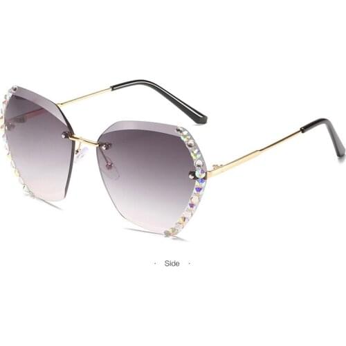Women Men Retro Cutting Lens Gradient Sun Glasses Female UV400Fashion Brand Design Vintage Rimless Rhinestone Sunglasses