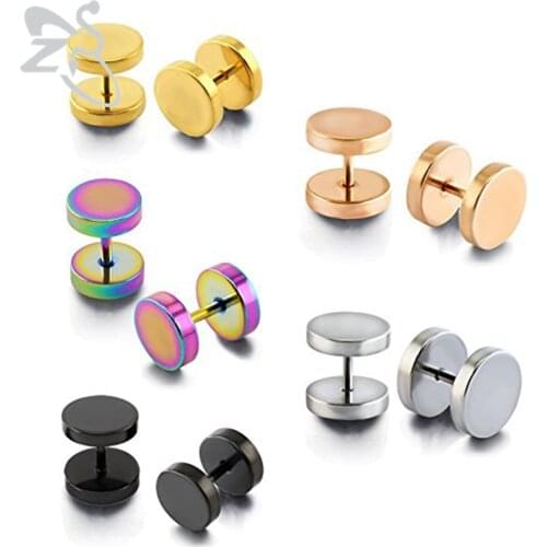 Double stud earrings men ear studs stainless steel earrings stud small metal female male earrings for women fake ear plug gold